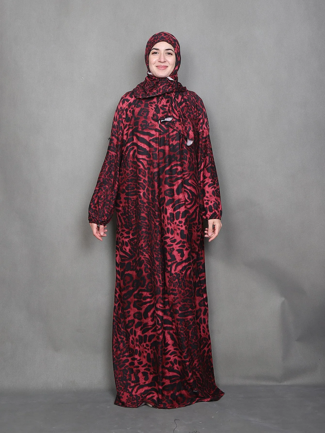 42  Cross-border Middle Eastern Muslim leopard flower worship dress African print robe abaya  Dresses/gowns  prayer set