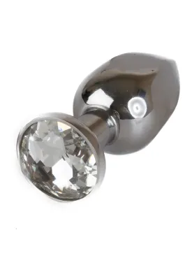 6 Sided Medium Metal Butt Plug with Clear Jewel