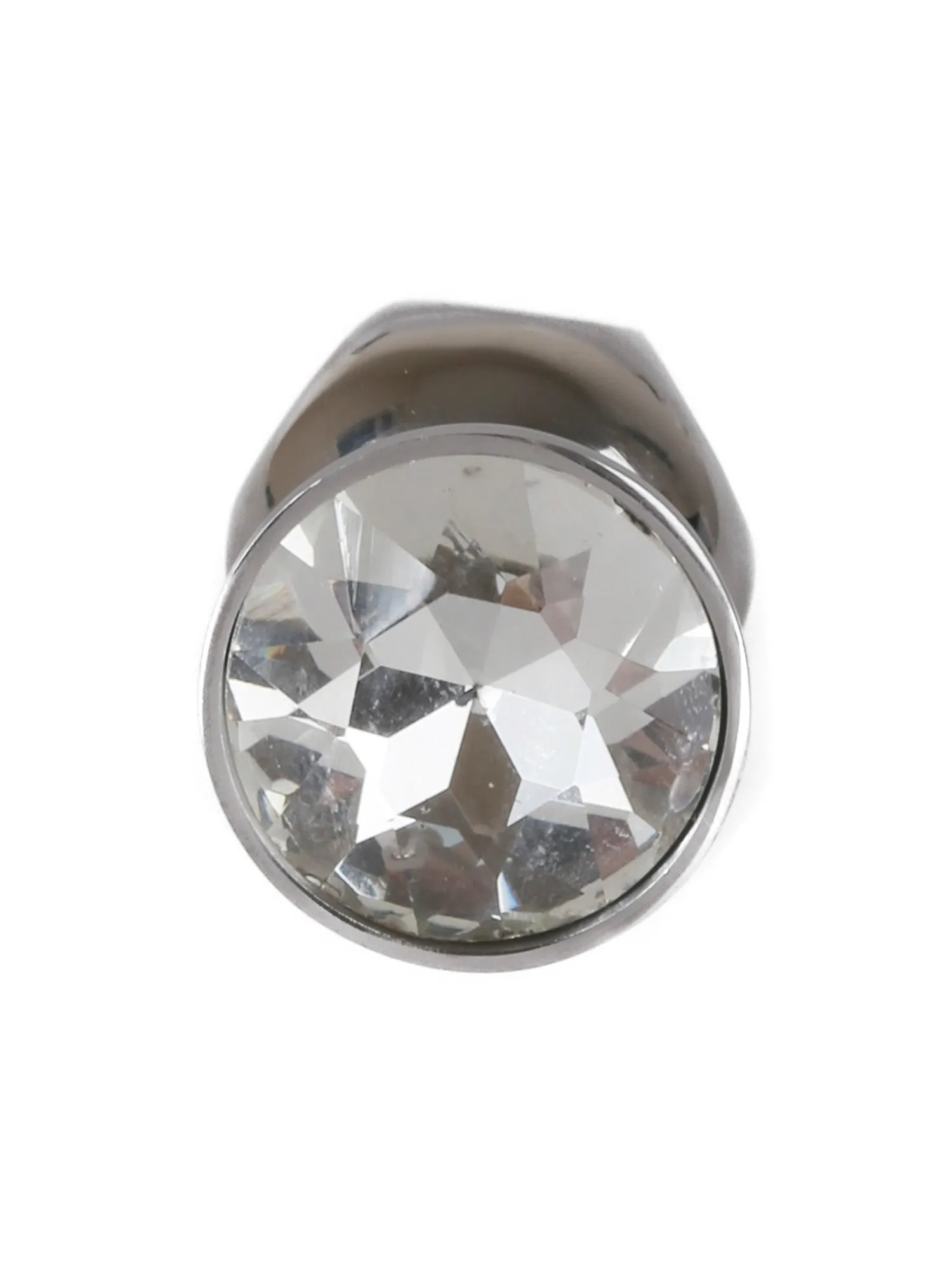 6 Sided Medium Metal Butt Plug with Clear Jewel