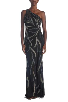 Aidan Mattox Beaded Asymmetric Gown