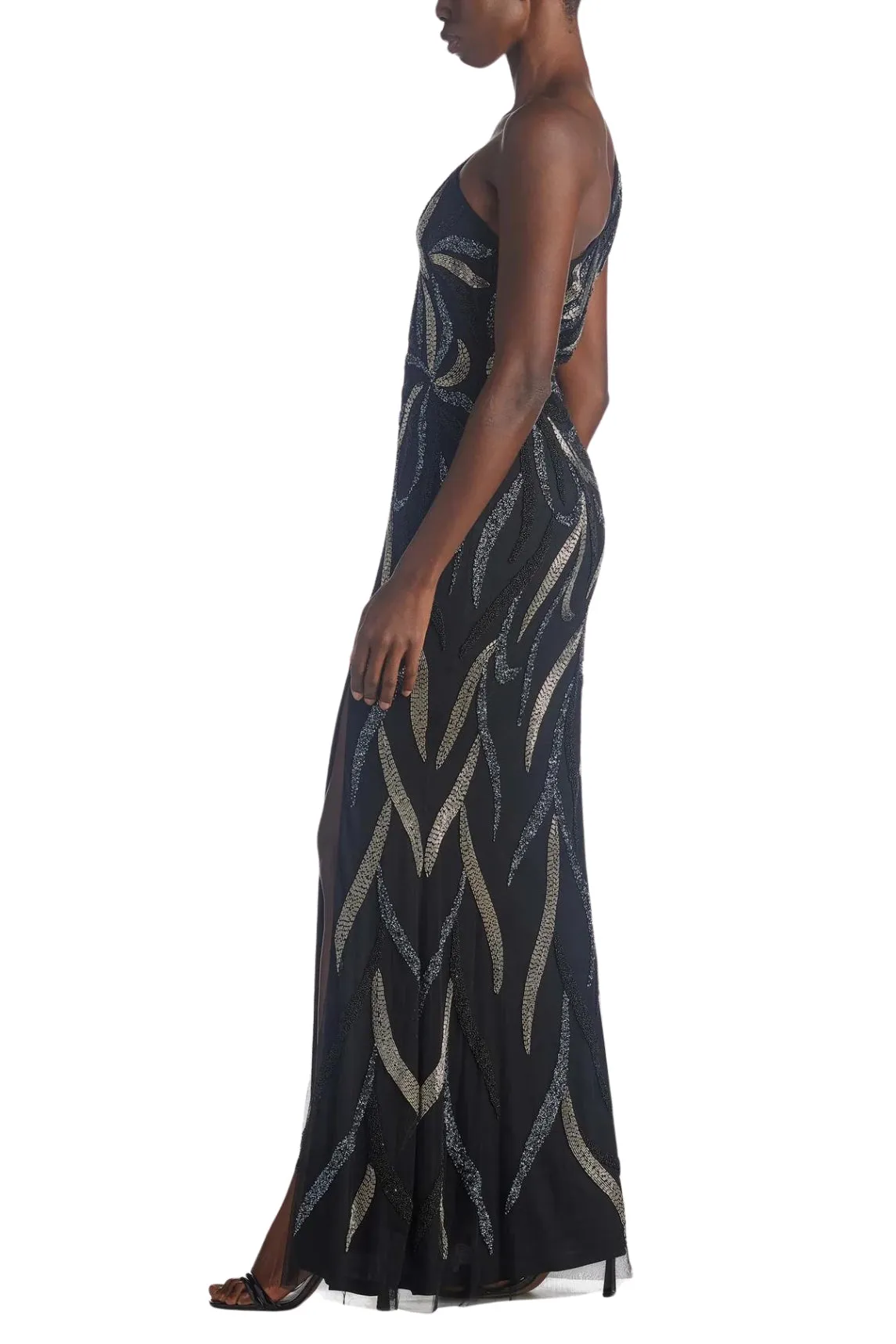 Aidan Mattox Beaded Asymmetric Gown