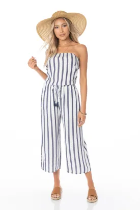 Athena Strapless White Blue Jumpsuit