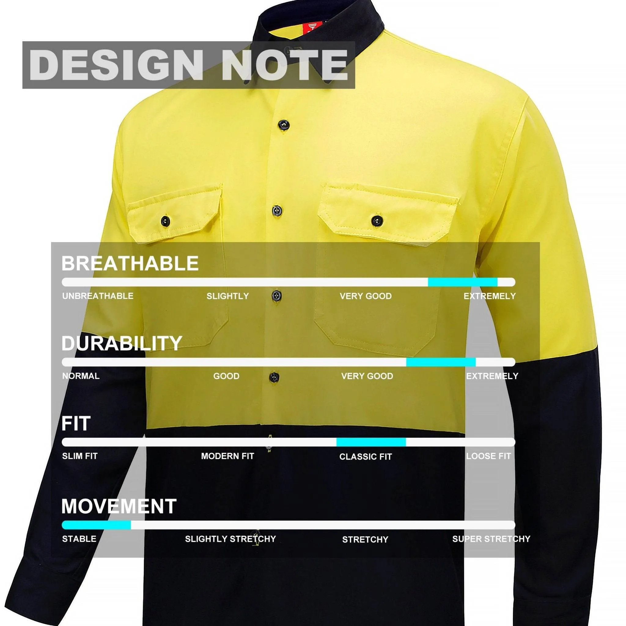 Big Bee Men's Hi Vis Shirts, Long Sleeve Safety Work Top