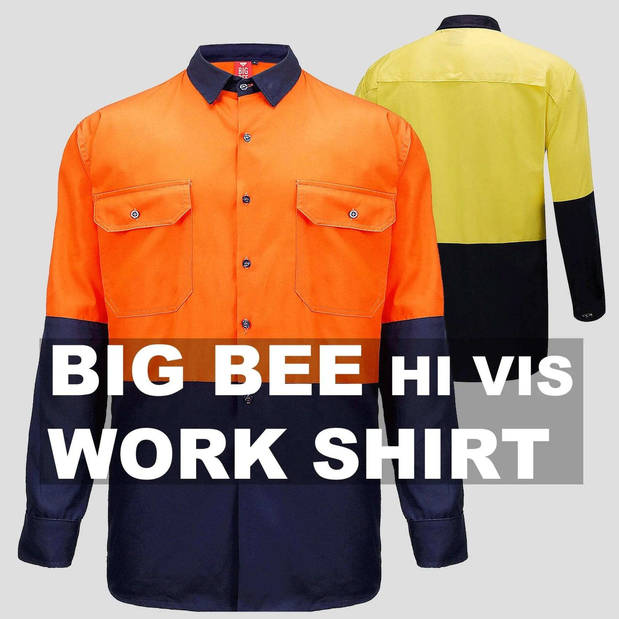 Big Bee Men's Hi Vis Shirts, Long Sleeve Safety Work Top