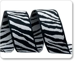 Black and Grey Zebra Reversible Woven Ribbon 7/8" Wide