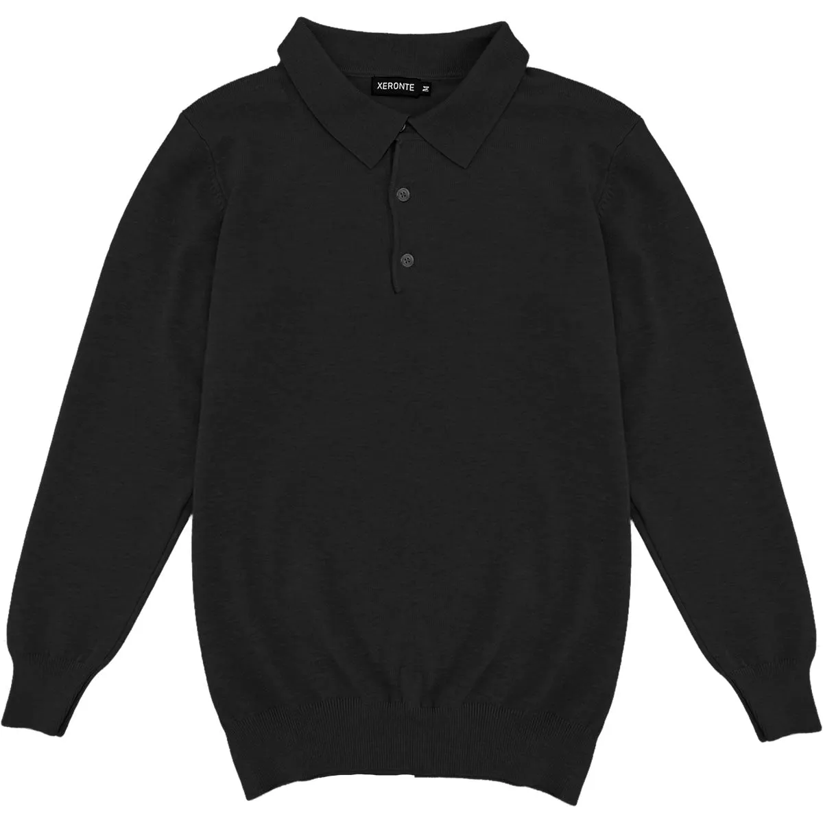 Black Mens Knit Long Sleeve Sweater Polo Shirt