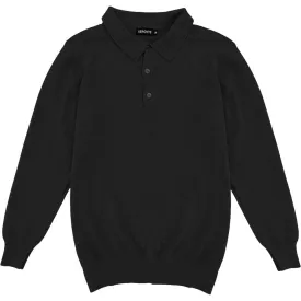 Black Mens Knit Long Sleeve Sweater Polo Shirt