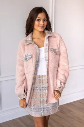 Blush Pink Sherpa With Sequin Plaid