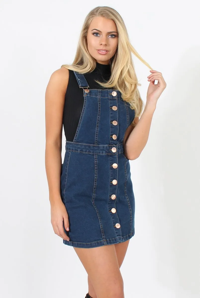 Dark Blue Dungarees Dress - Sunni