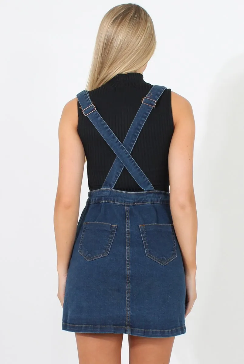 Dark Blue Dungarees Dress - Sunni