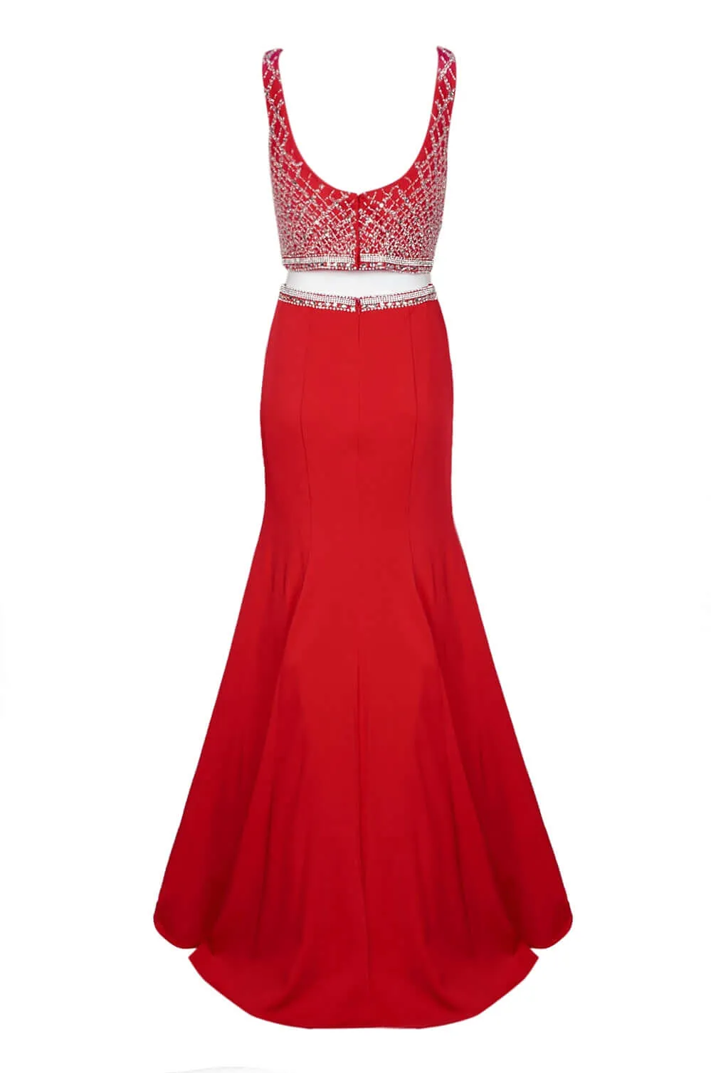 Dave & Johnny Boat Neck Sleeveless Zipper Back Embellished Waist and Bodice Mermaid Mesh Irredescent Rayon Dress