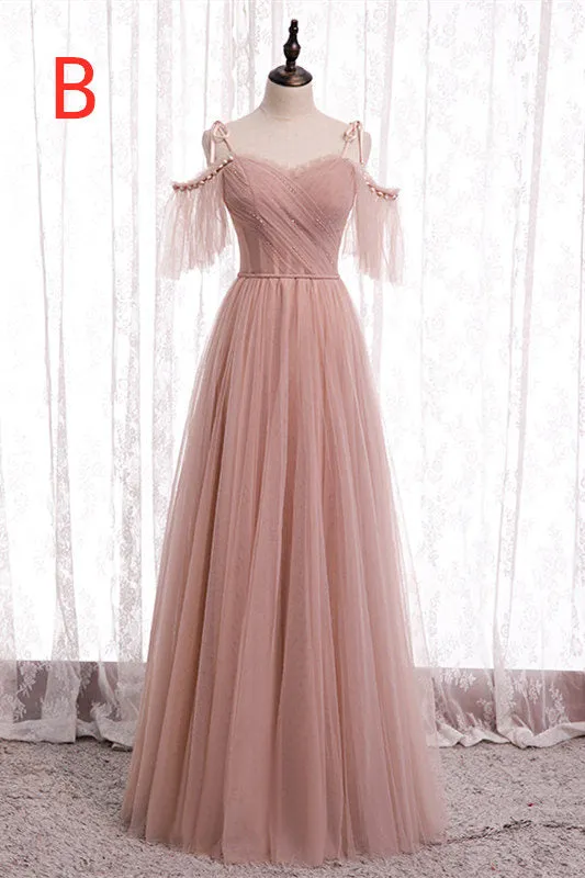 Elegant Blush Pink Tulle Bridesmaid Dress