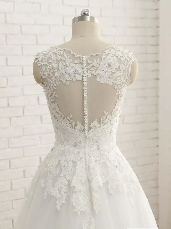 Elegant V-Neck Lace Ball Gown Wedding Dresses