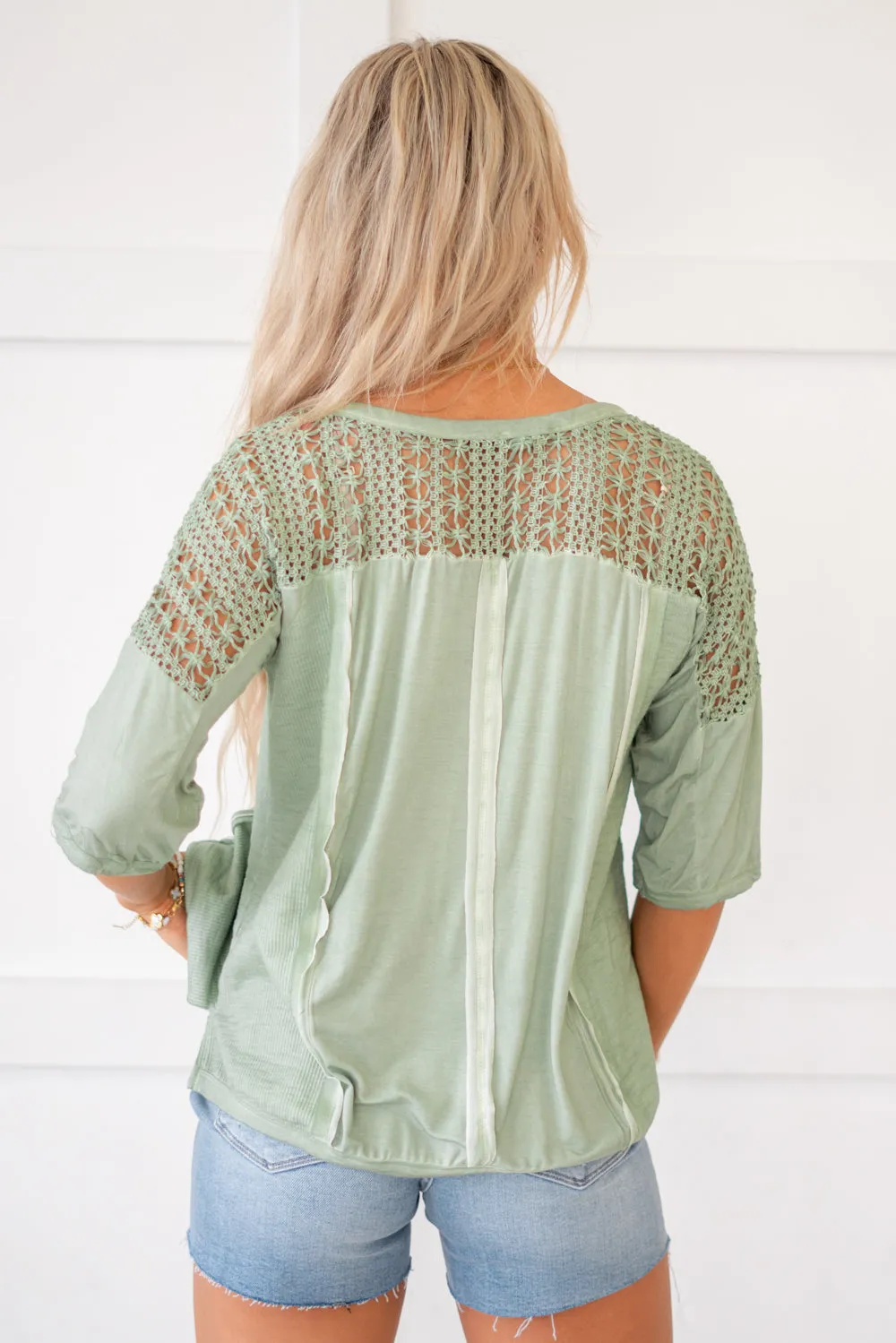 Feminine Boho Crochet Sleeve Top