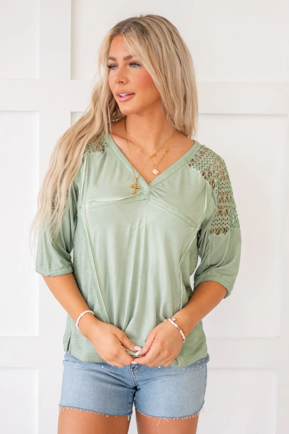 Feminine Boho Crochet Sleeve Top