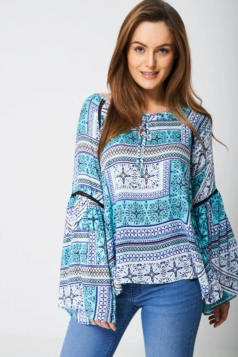 Fluted Sleeve Top in Aztec