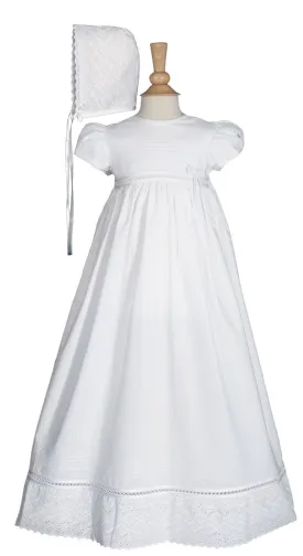 Girls 34″ Cotton Dress Christening Gown Baptism Gown with Hand Embroidery