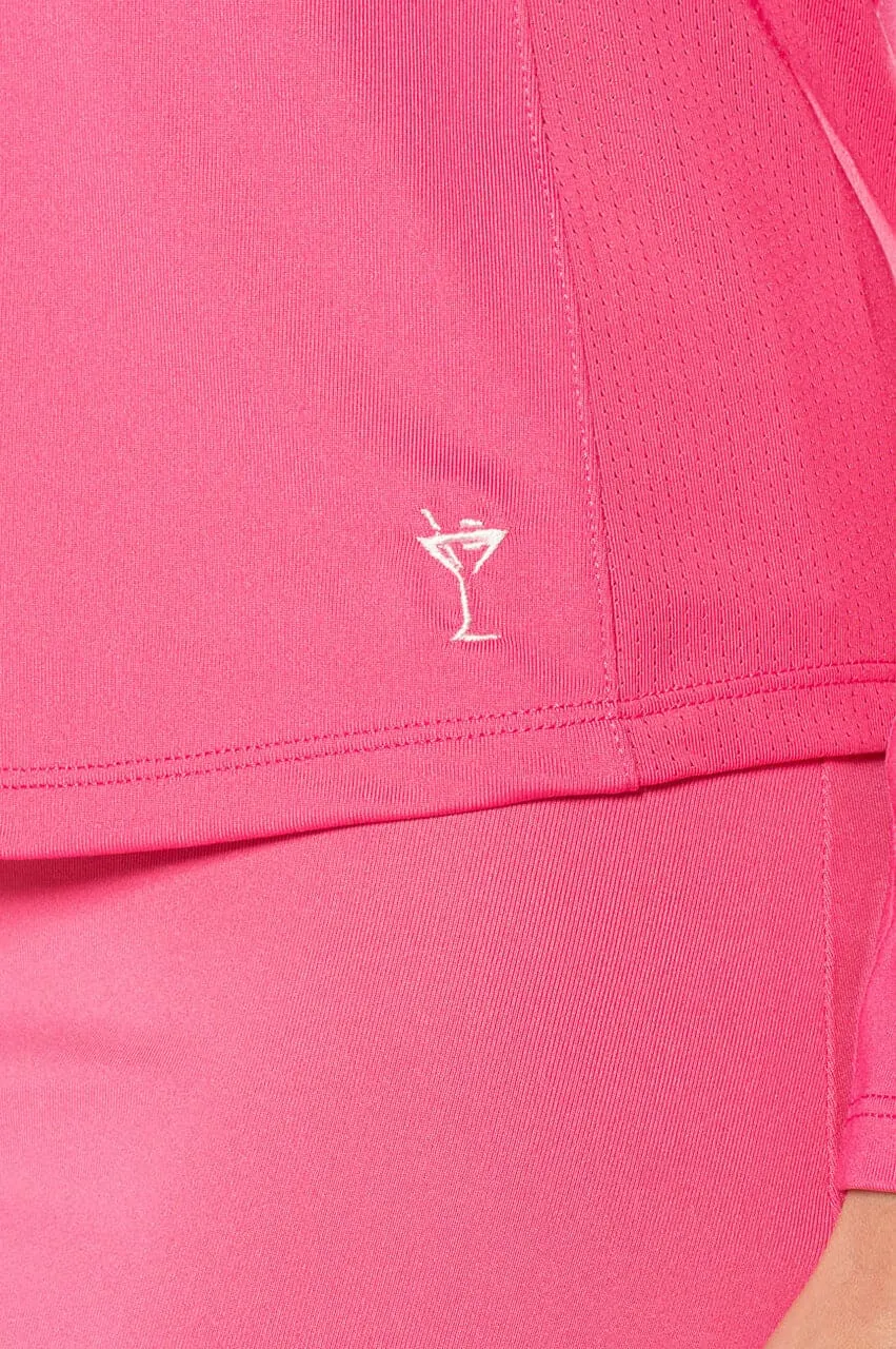 Hot Pink Long Sleeve Ruffle Polo