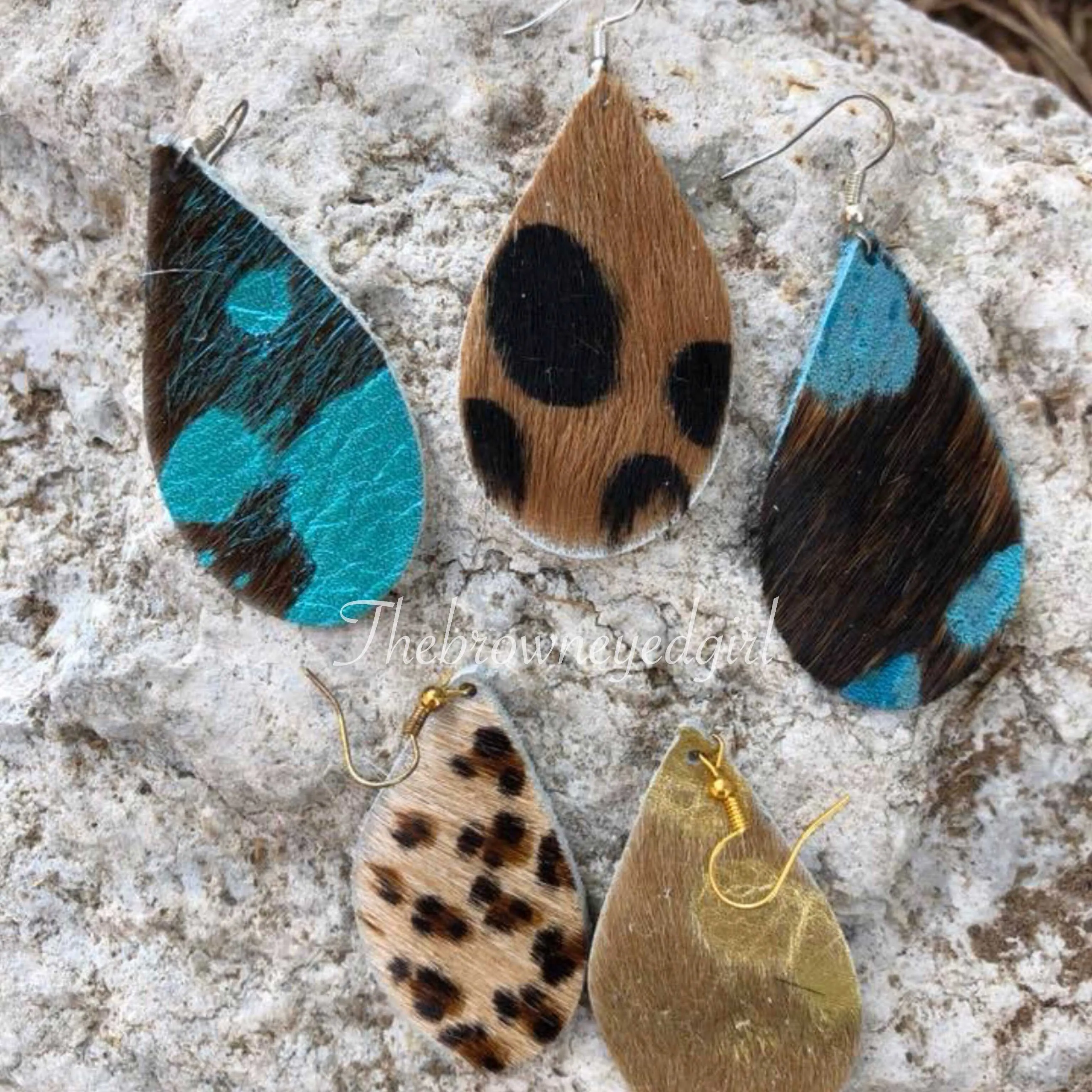 Leopard Leather Hair On Hide  Hand Made Earrings