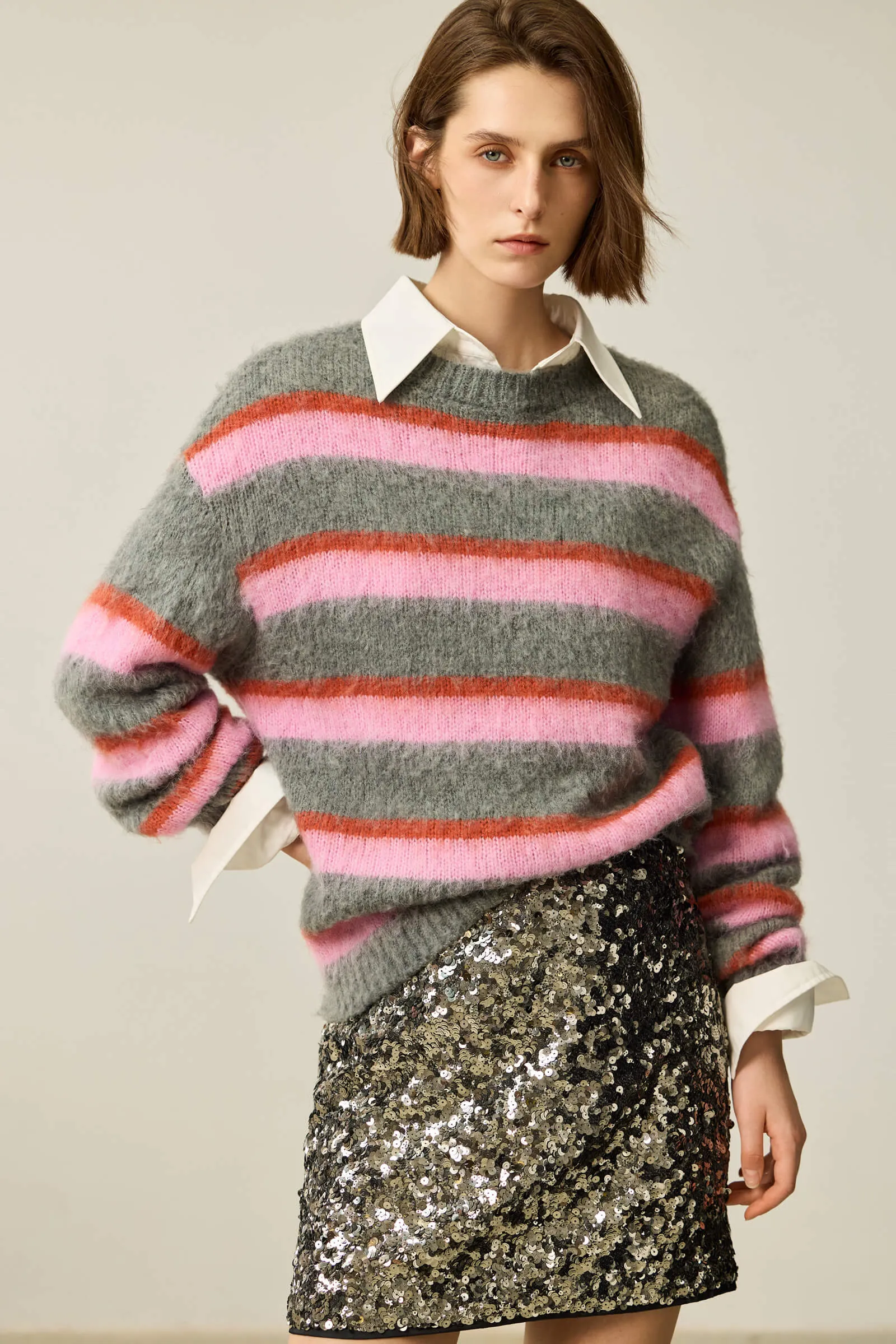 LILY Cozy Color-Block Striped Sweater