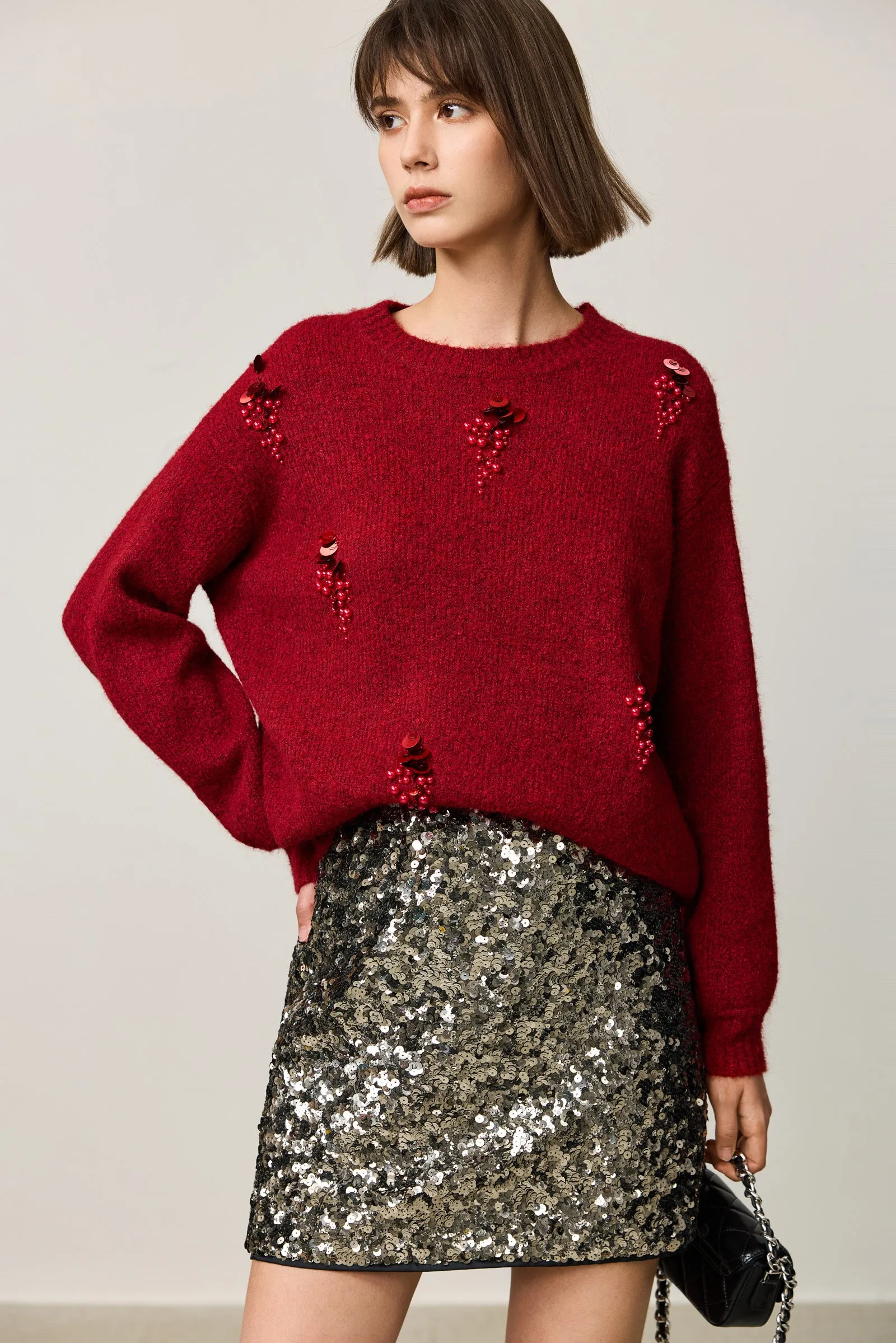 LILY Festive Christmas Red Crewneck Sweater