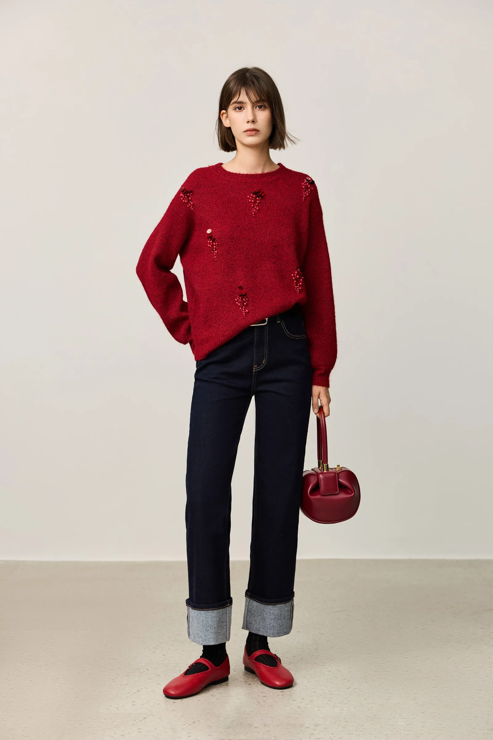 LILY Festive Christmas Red Crewneck Sweater