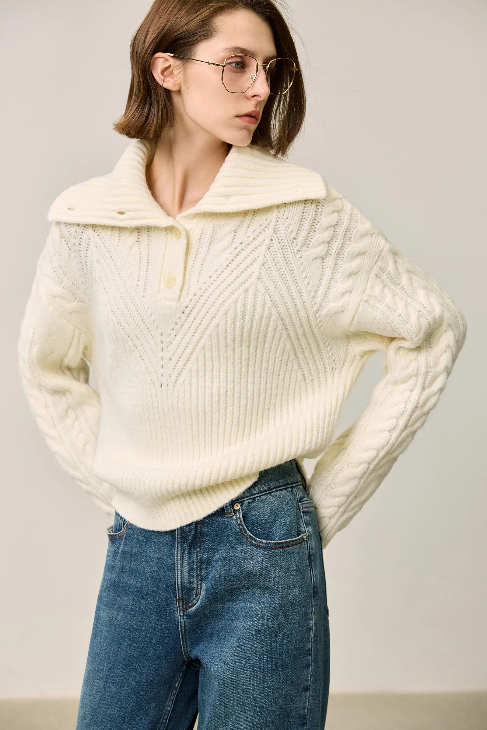 LILY Soft Polo Collar Knit Sweater