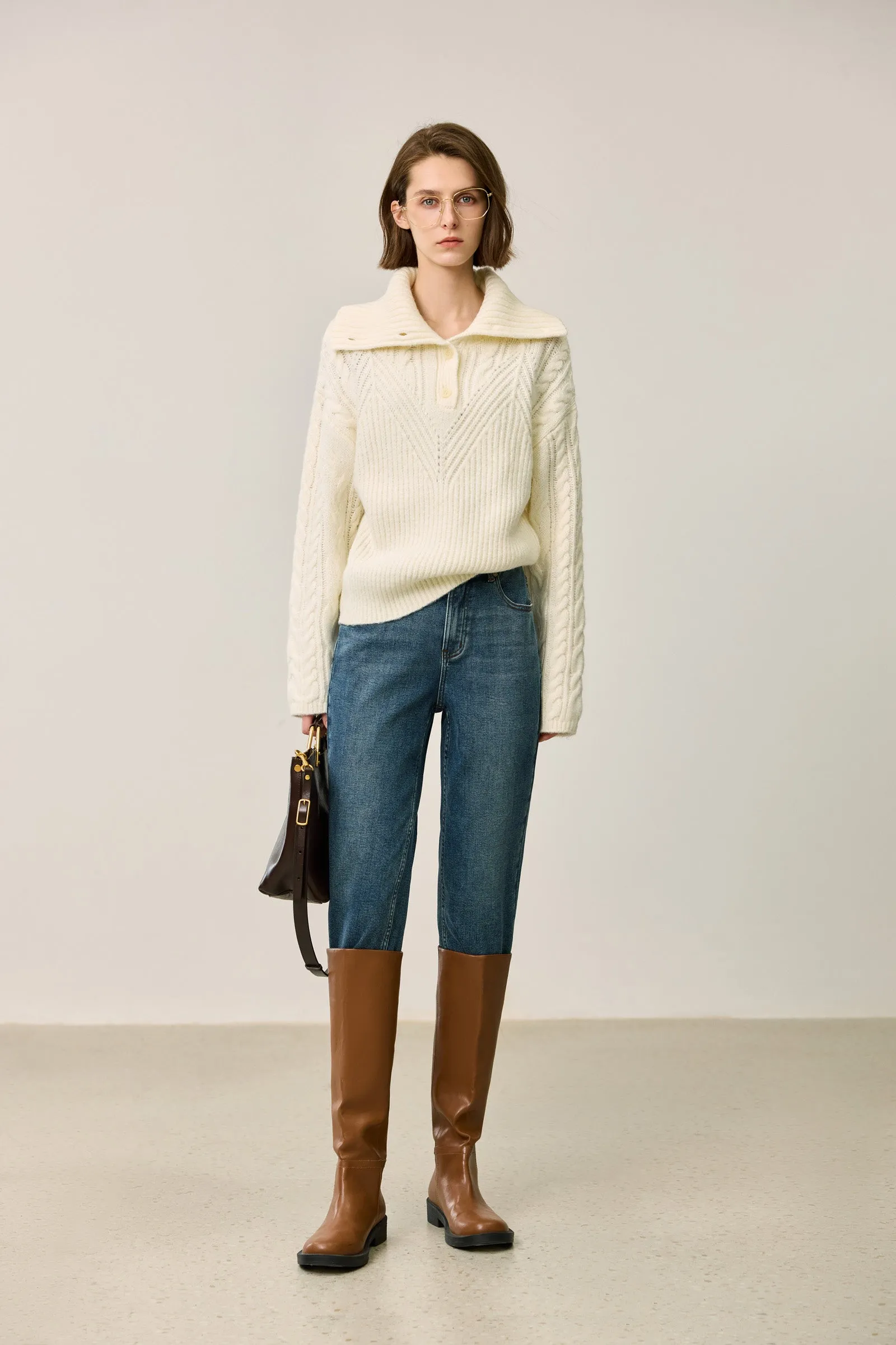 LILY Soft Polo Collar Knit Sweater