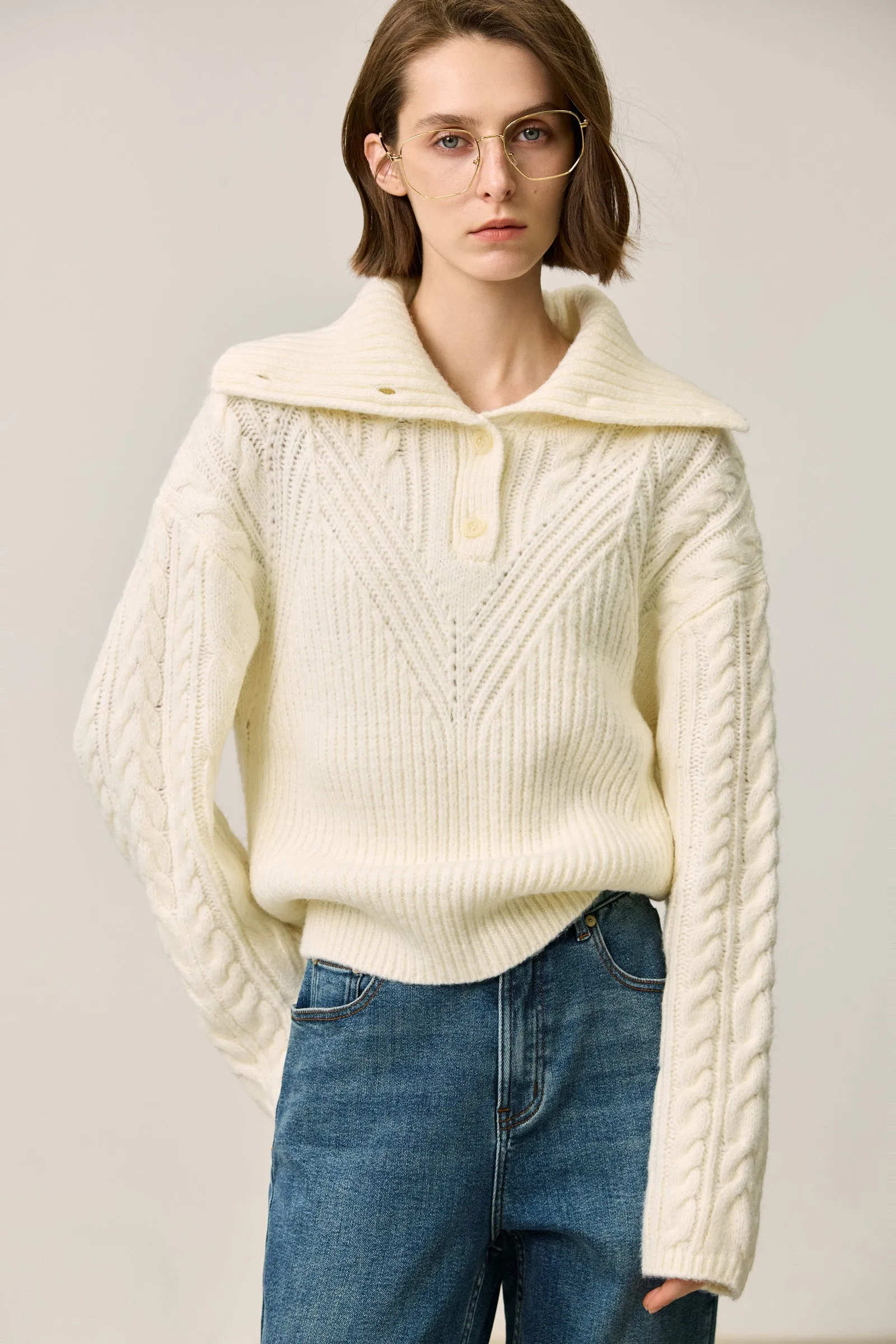 LILY Soft Polo Collar Knit Sweater