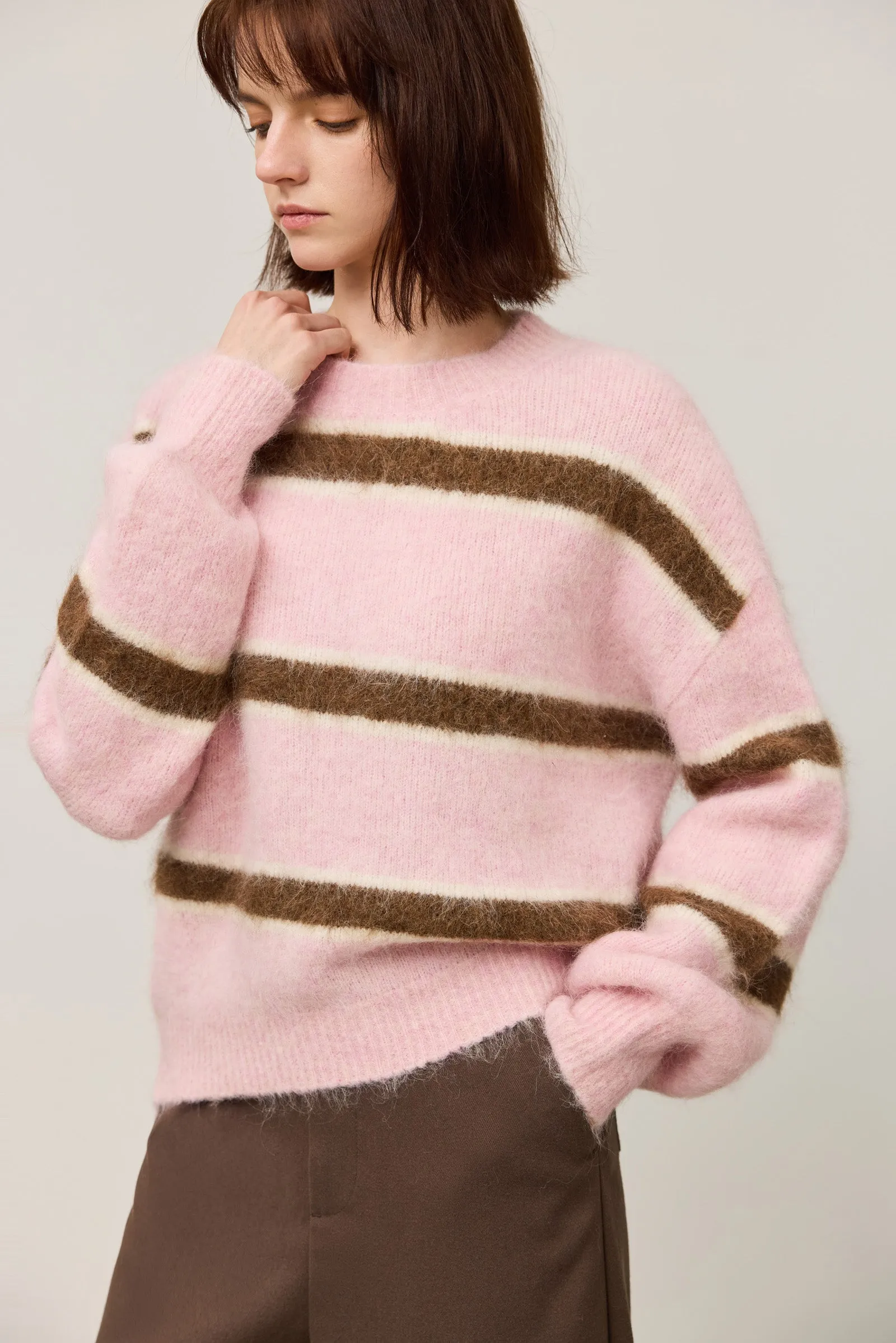 LILY Striped Relaxed Crewneck Sweater