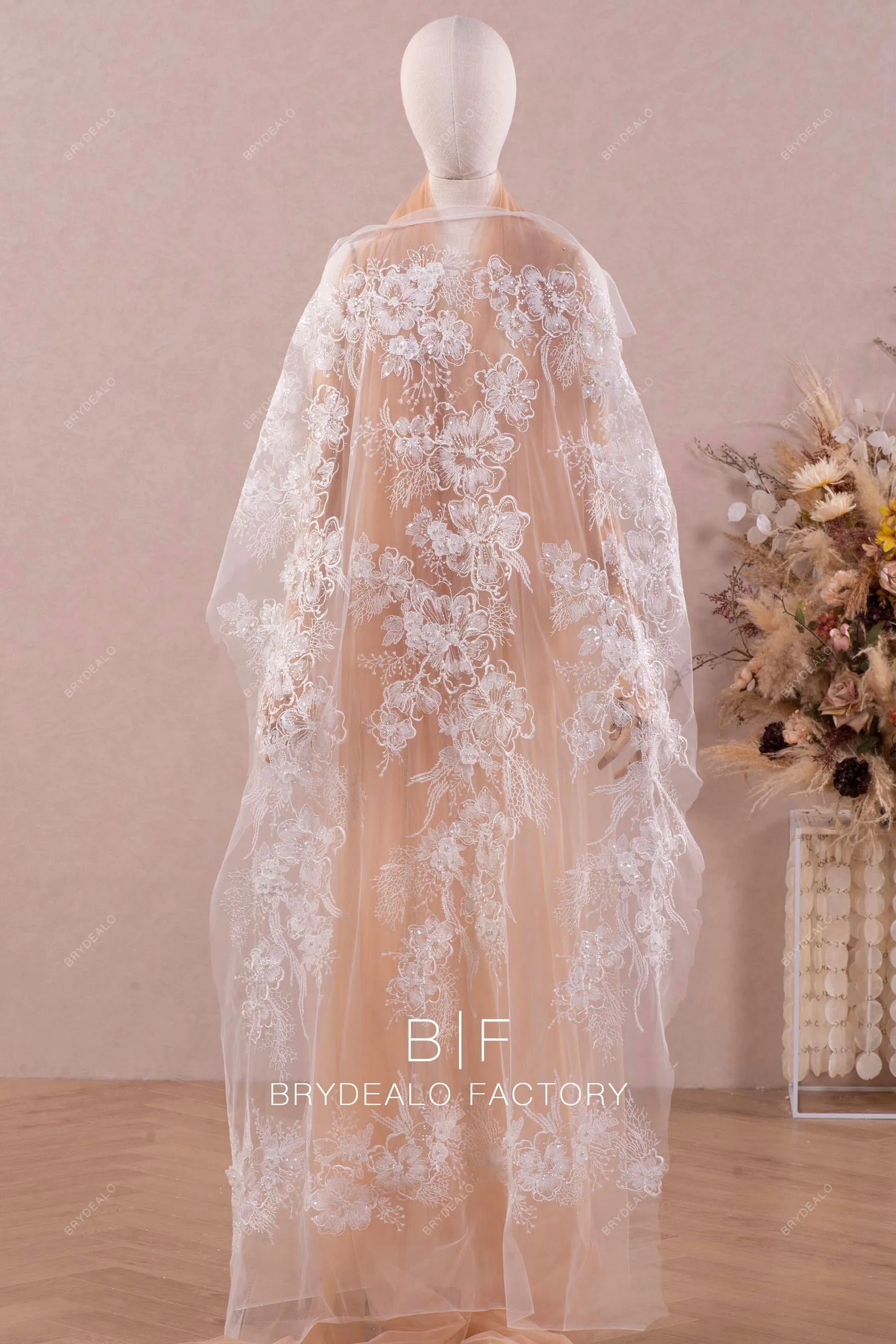 Luxury 3D Flower Sequined Lace Fabric for Designer Dress