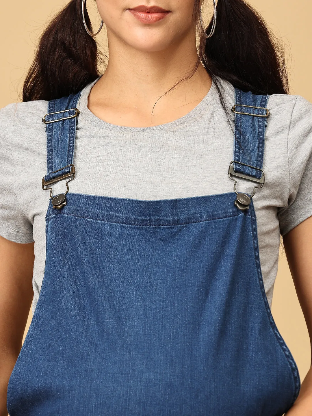 Maternity Denim Dungaree with Side Buttons Blue