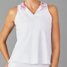 Meadow Sleeveless Collar Top (white/print)