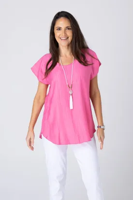 Pink Woven Bamboo Short Sleeve Top