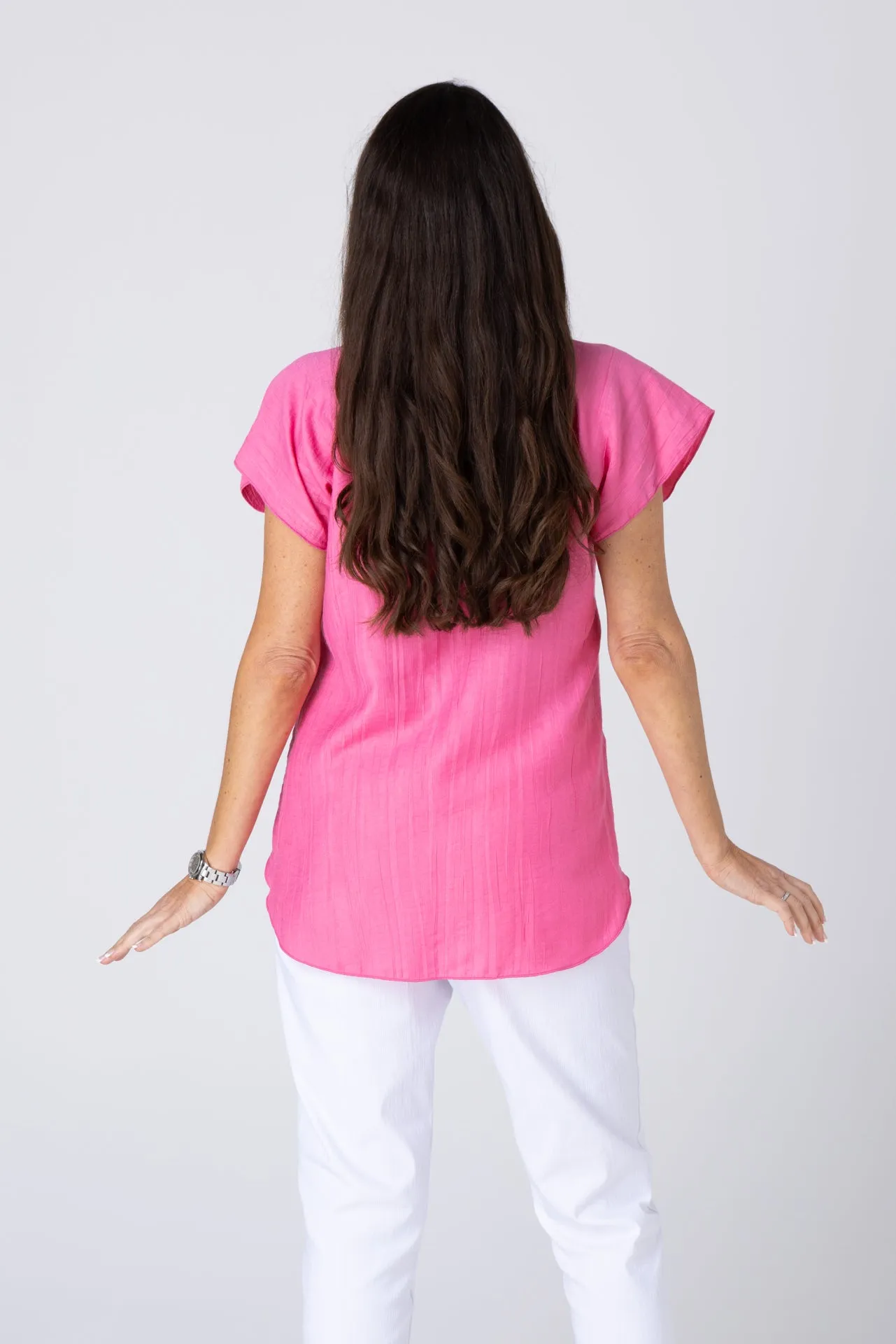 Pink Woven Bamboo Short Sleeve Top