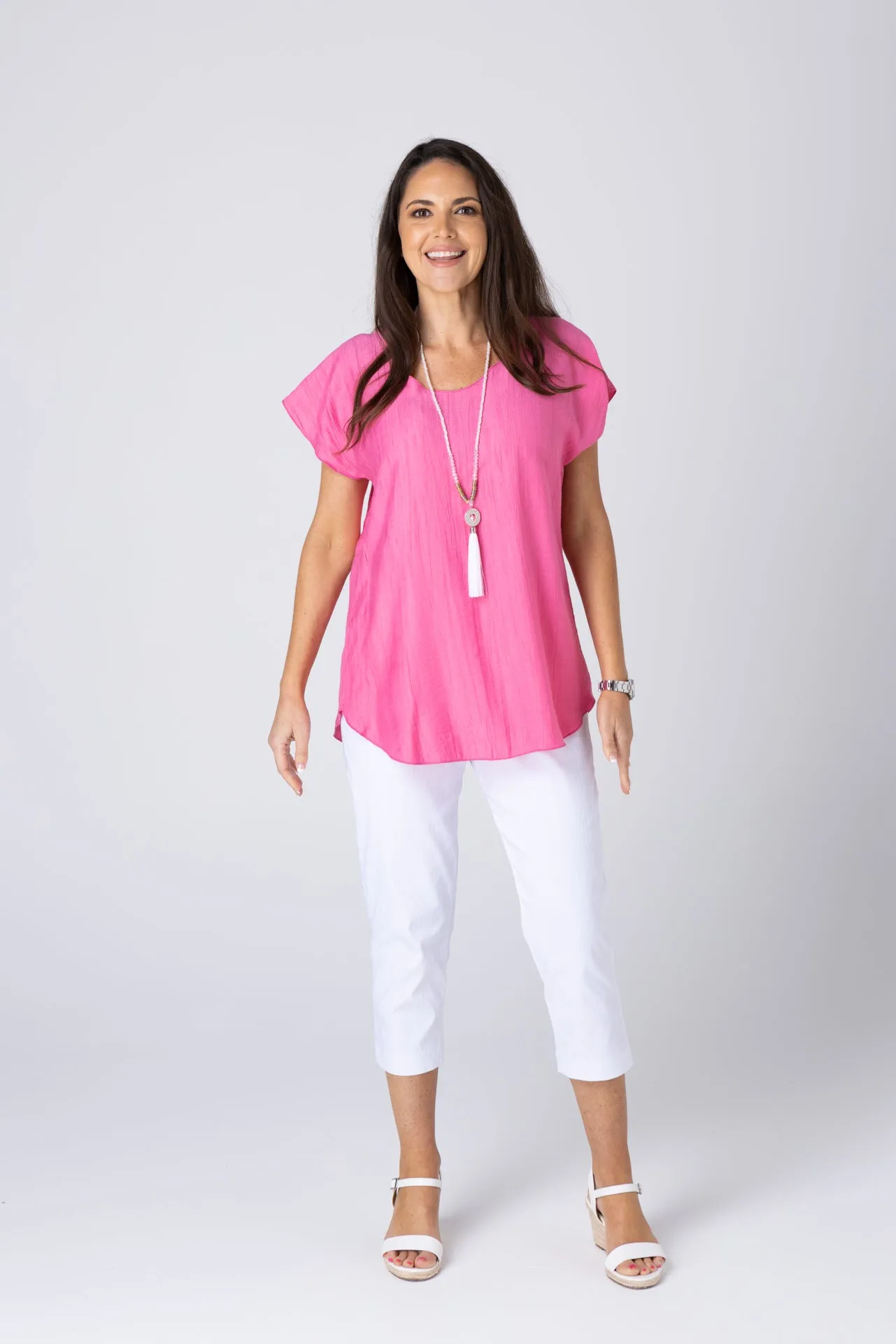 Pink Woven Bamboo Short Sleeve Top