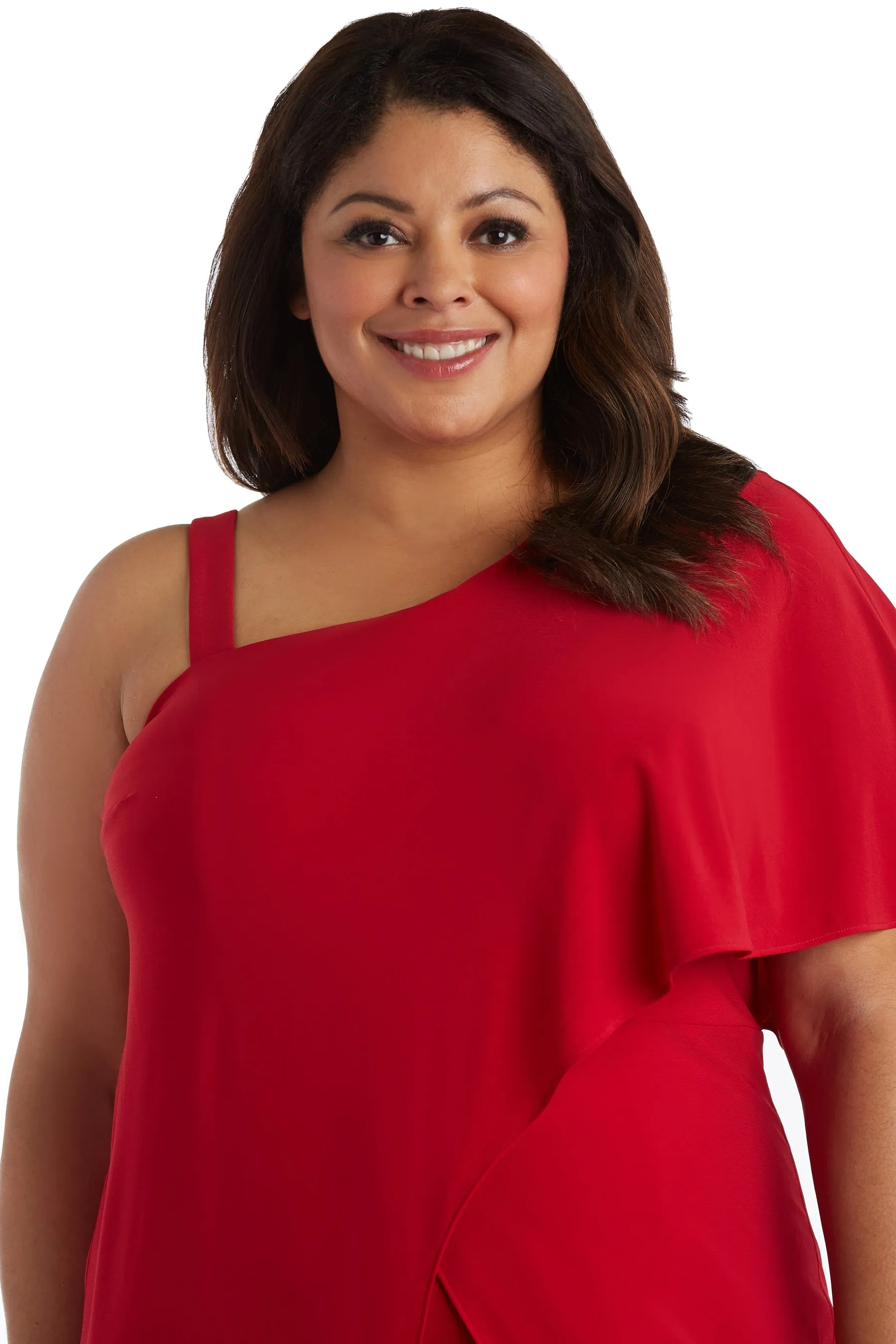 Plus Size Flared Jumpsuit with Single Shoulder, Overlay, and Draped Sleeves