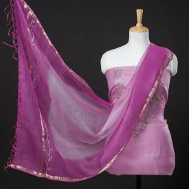 Purple - 3pc Kota Doria Silk Dress Material with Pitta Work