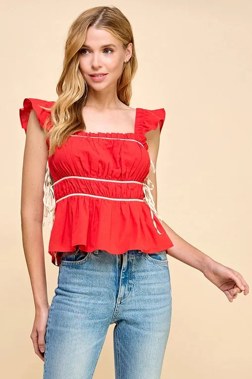 Ruffle Straps Top- Red