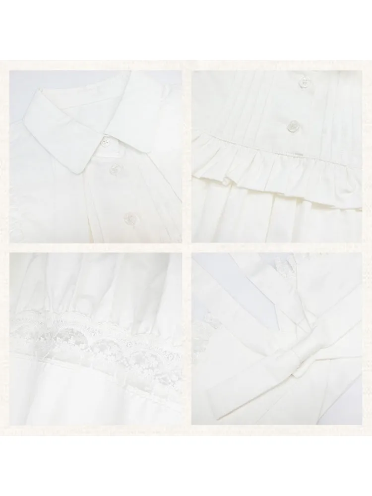 Ruffled Ribbon Shirt & Splicing Lace Skirt【s0000003552】