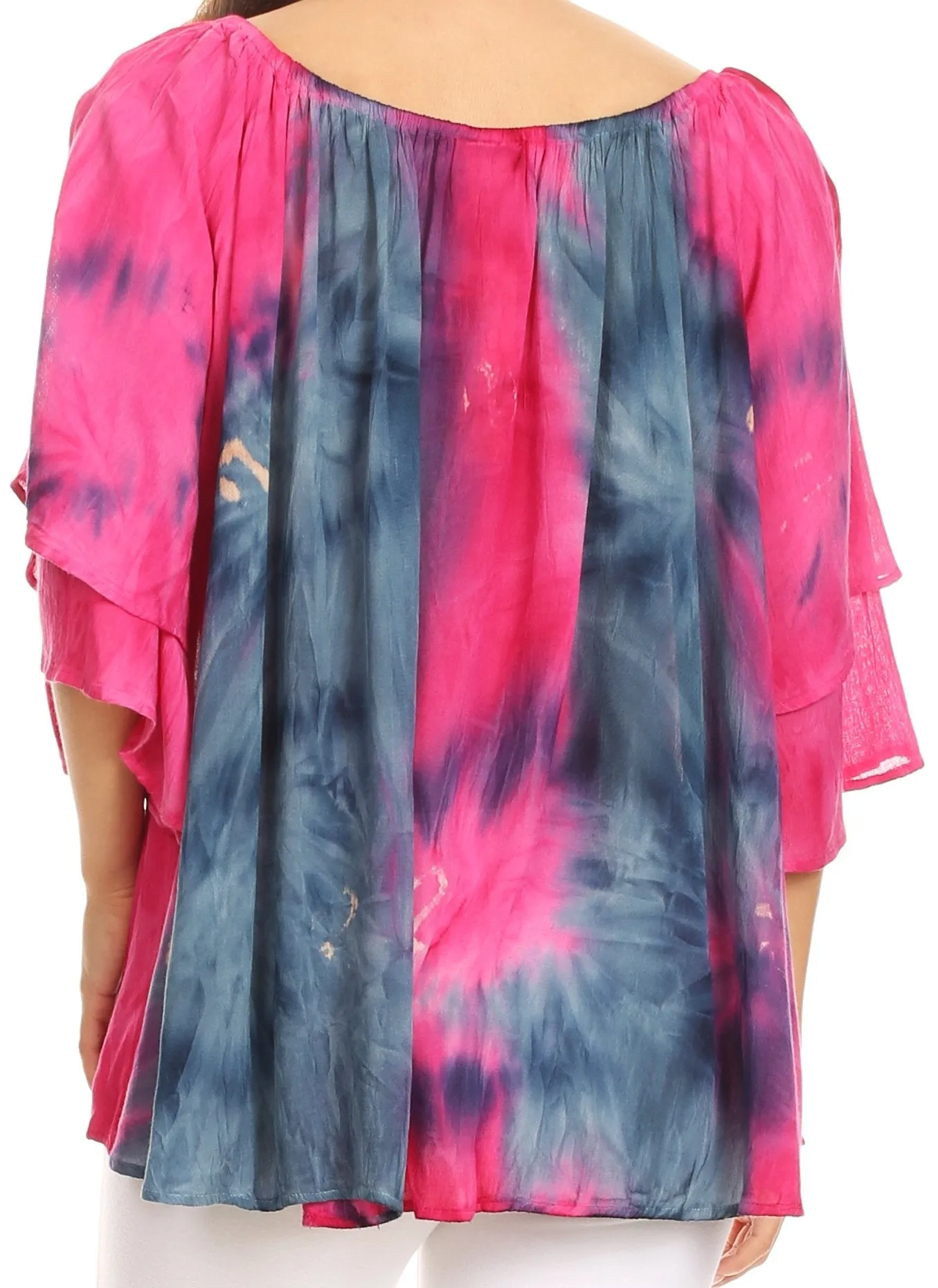 Sakkas Alania Watercolor Tie Dye Double Bell Sleeve Raglan Blouse