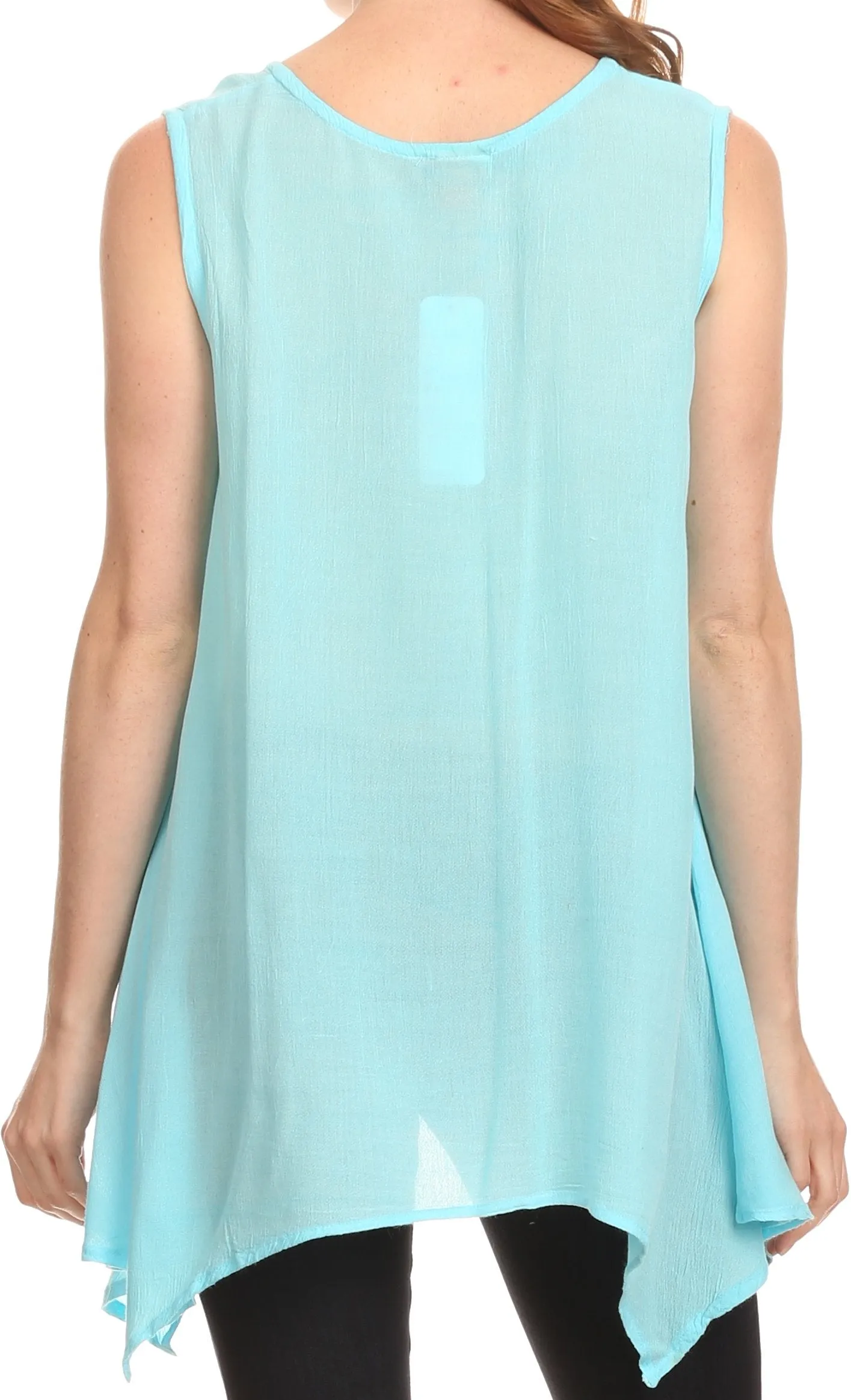 Sakkas Oprah Sleeveless Tank Side Tail Blouse Shirt Top With Two Front Pockets