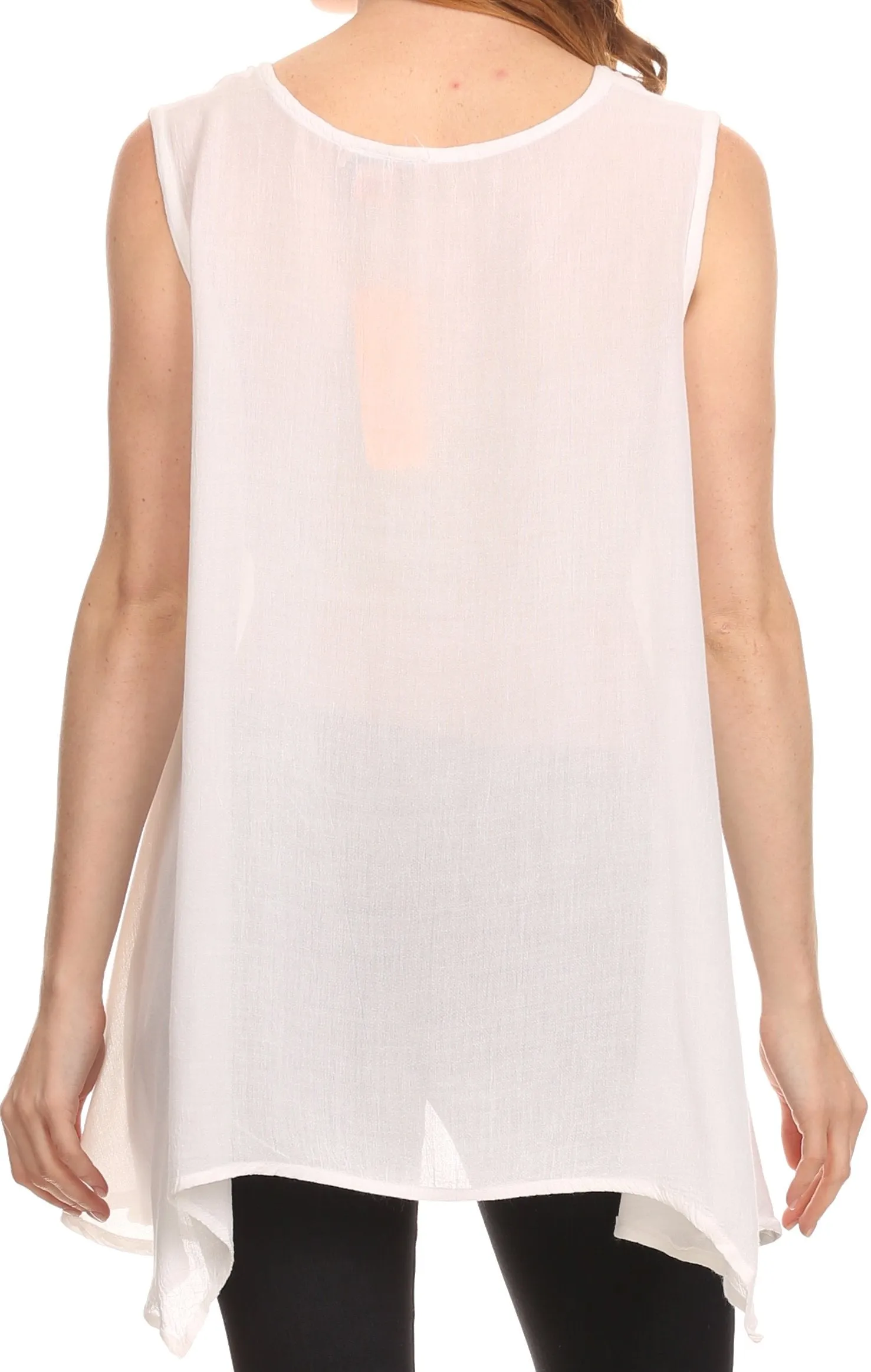 Sakkas Oprah Sleeveless Tank Side Tail Blouse Shirt Top With Two Front Pockets