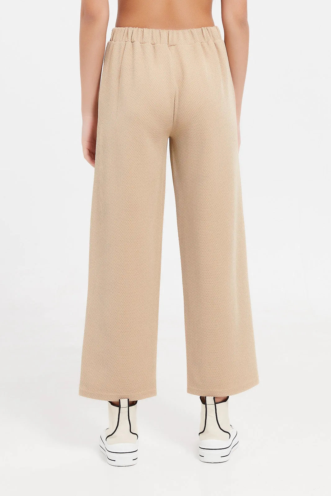 Senior Girls Beige Jacquard Culottes