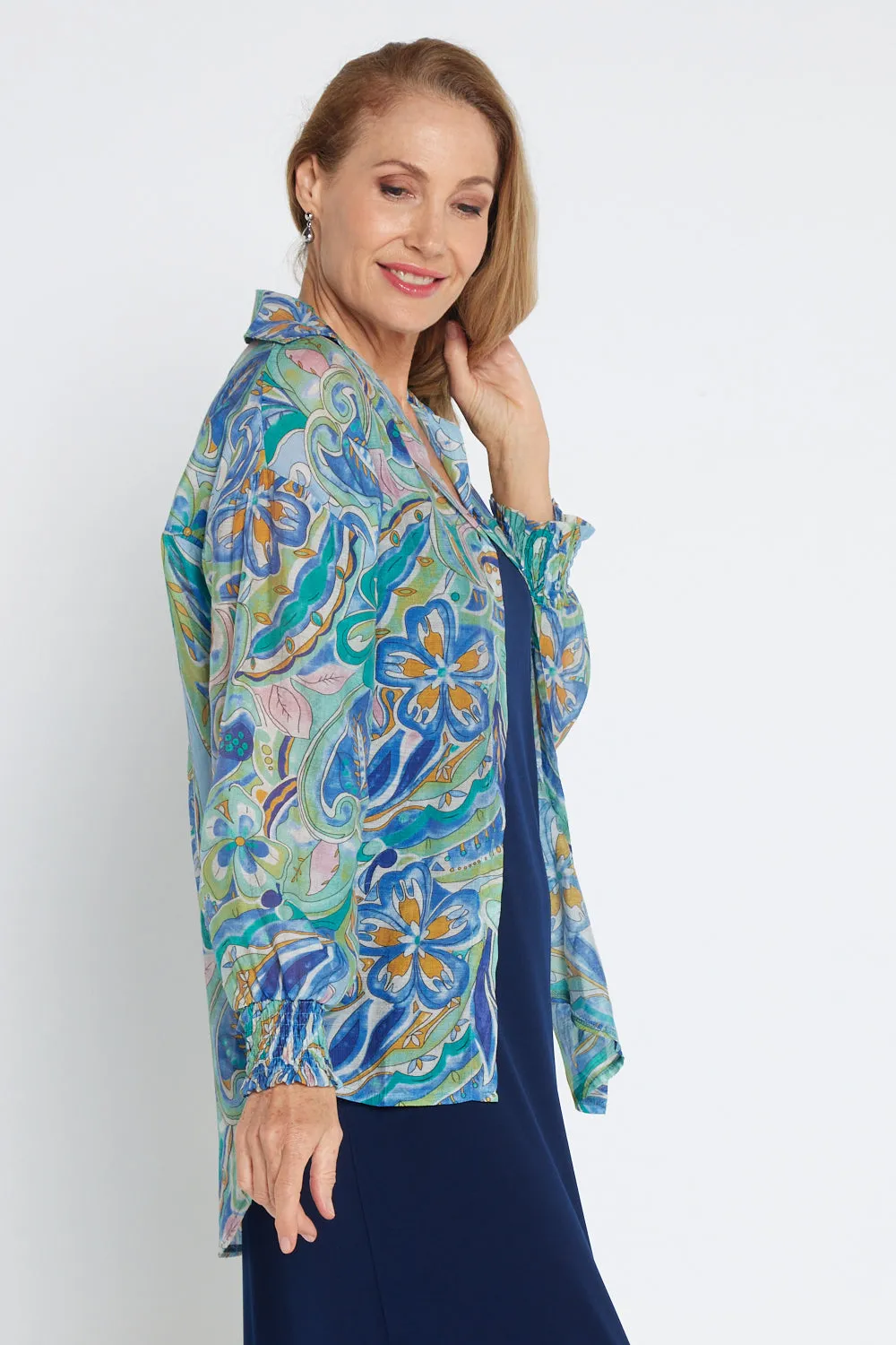 Serenity Blouse - Lavender Aqua Paisley