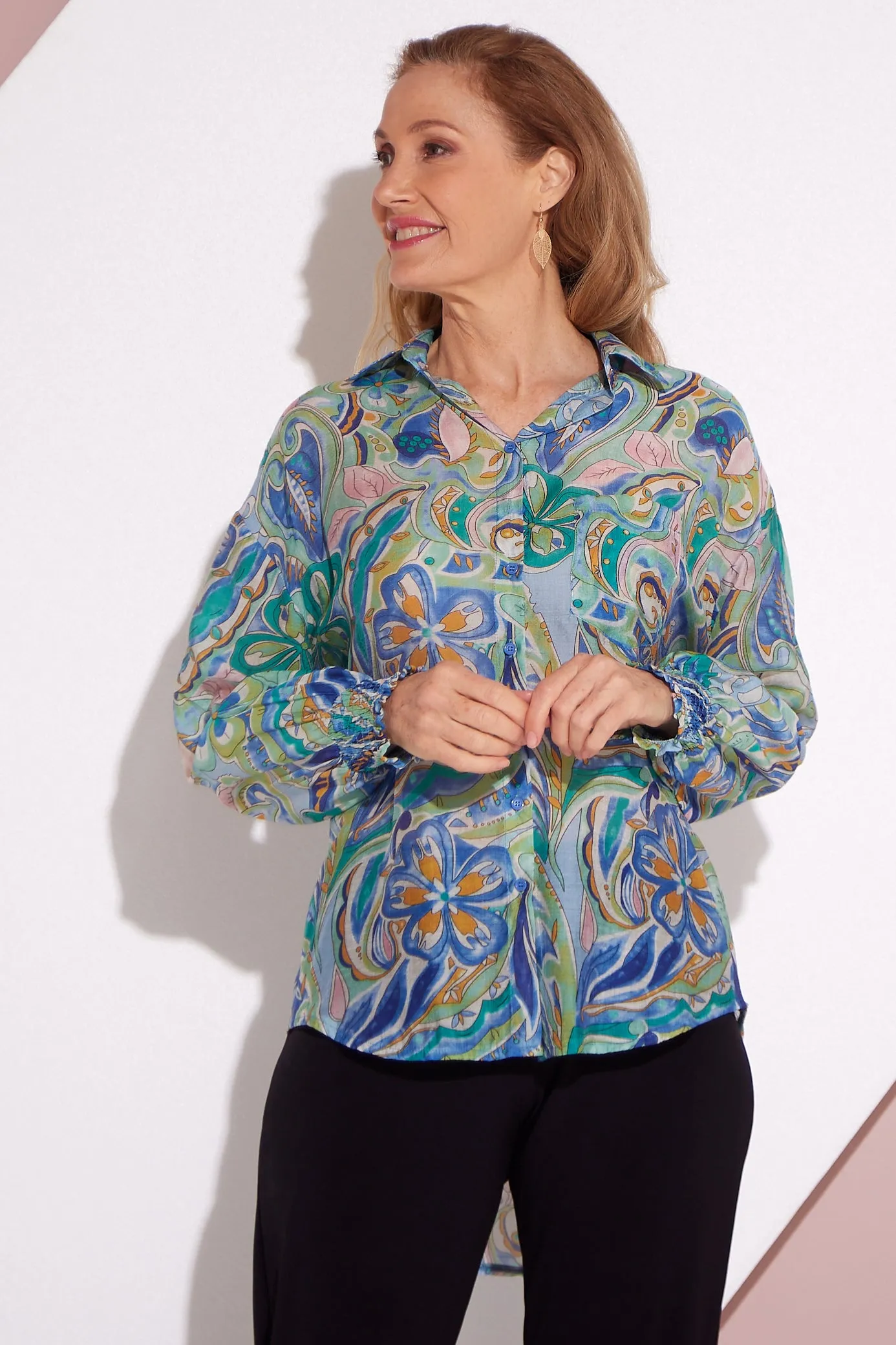 Serenity Blouse - Lavender Aqua Paisley