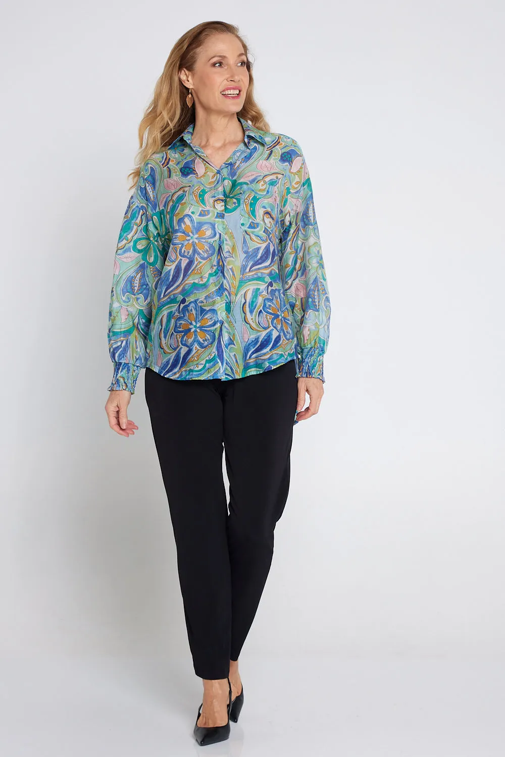 Serenity Blouse - Lavender Aqua Paisley