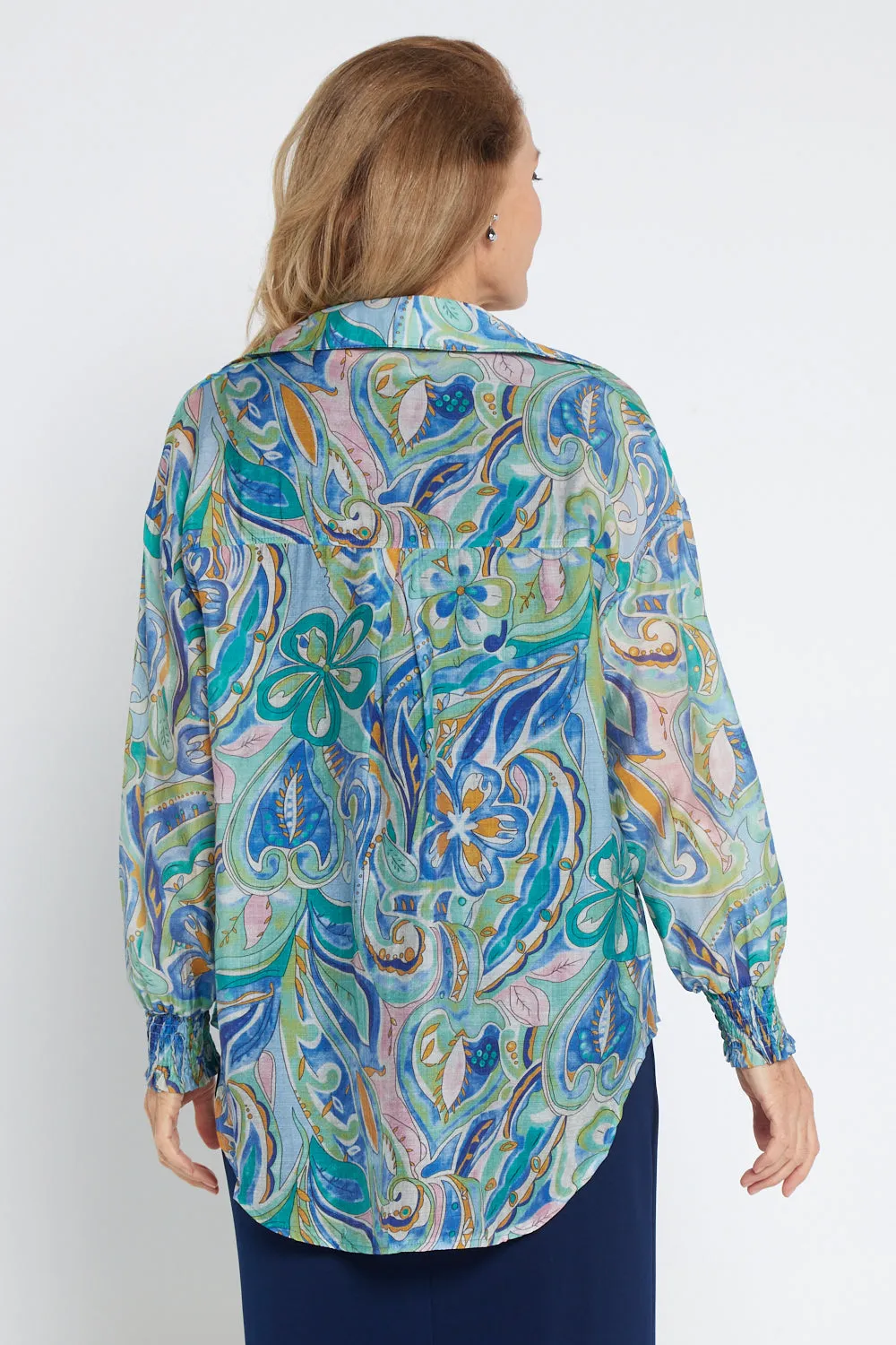 Serenity Blouse - Lavender Aqua Paisley