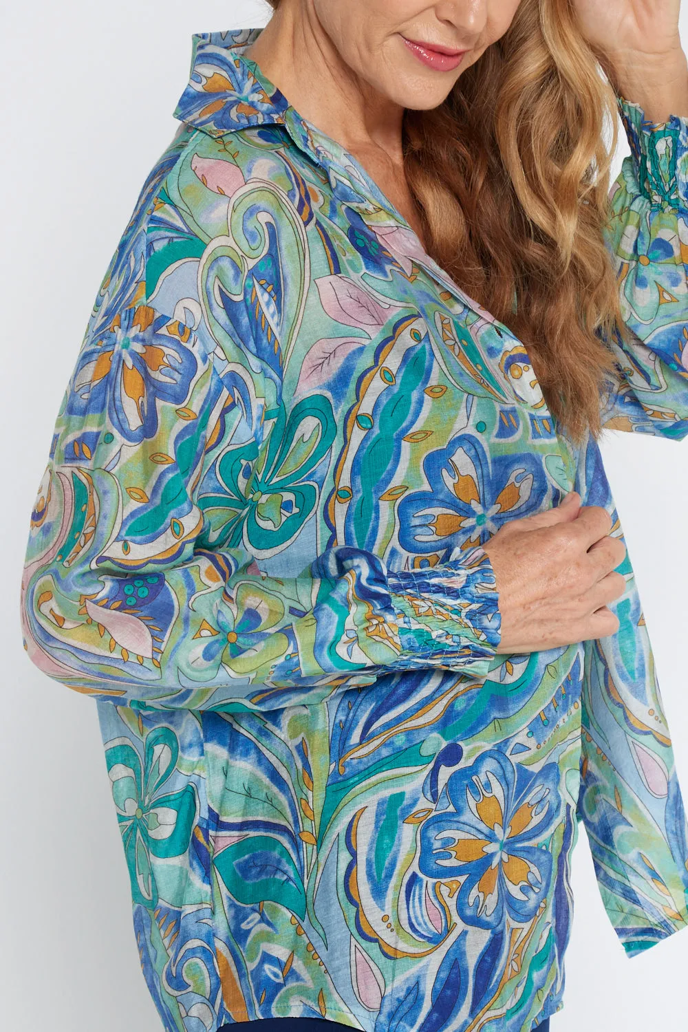 Serenity Blouse - Lavender Aqua Paisley