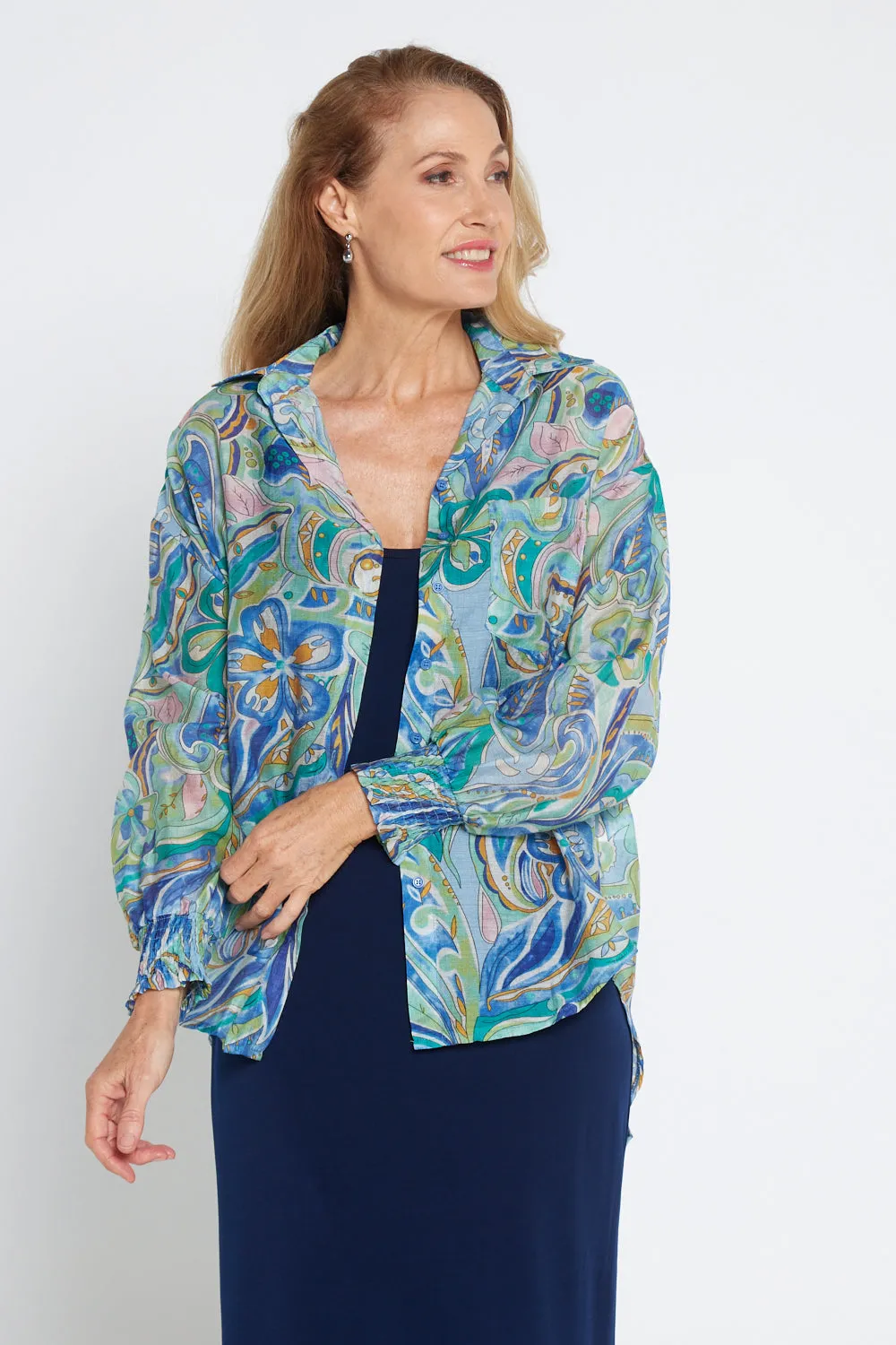 Serenity Blouse - Lavender Aqua Paisley